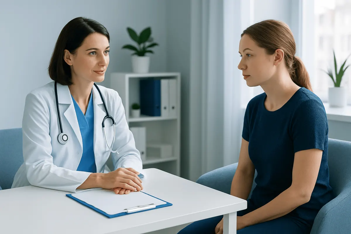Doctor consulting with a patient in a medical office setting.