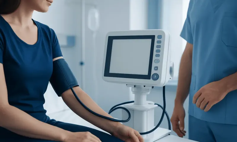 Patient having blood pressure measured at Acibadem Hospital.