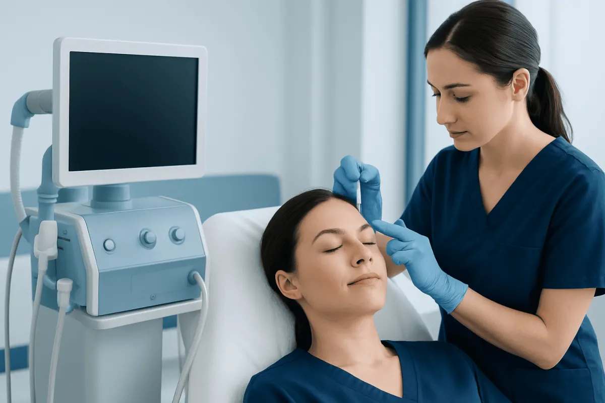 Medical professional performing Botox injection on a patient in a clinical setting.