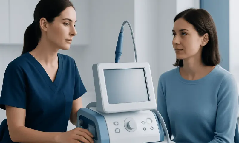 Medical professional explains treatment options to patient in clinic.