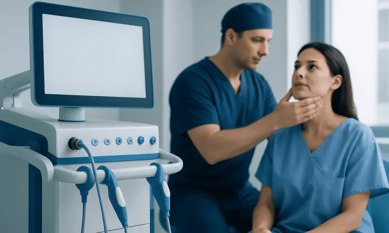 Medical consultation with a healthcare professional examining a patient.