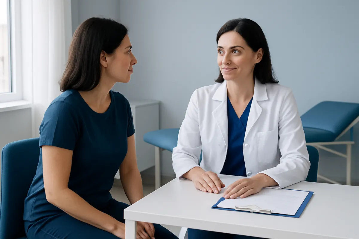 Doctor consulting with patient in a medical office setting.