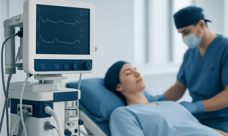 Medical professional monitoring patient during a hospital procedure.