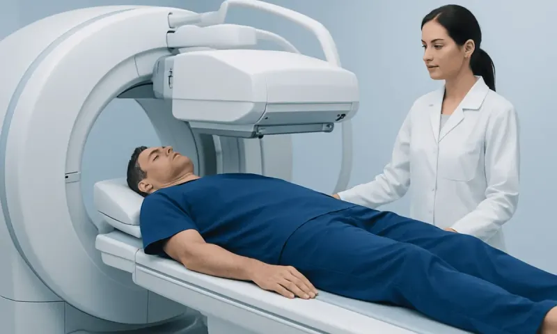 Patient undergoing bone scintigraphy scan at Acibadem Hospital.