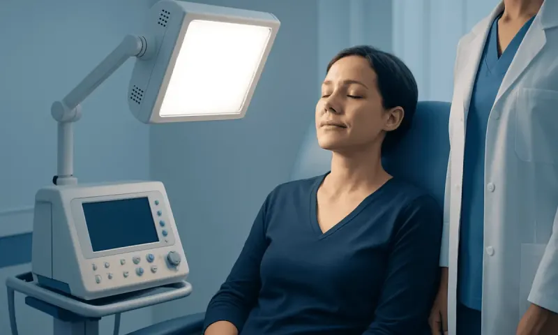 Patient receiving light therapy treatment at Acibadem Hospital.