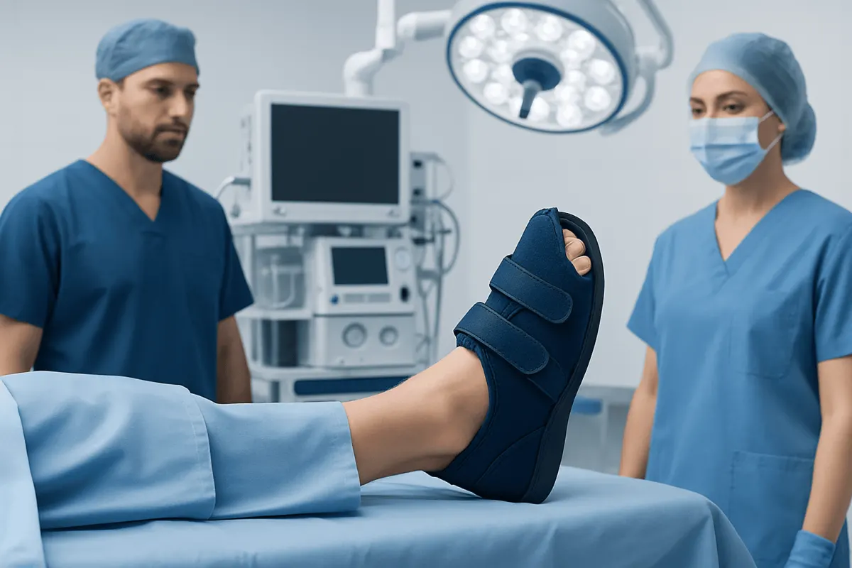 Medical team preparing for foot surgery with a patient in an operating room.