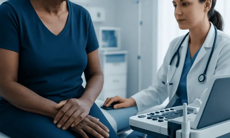 Doctor examining patient's skin in a medical consultation setting.