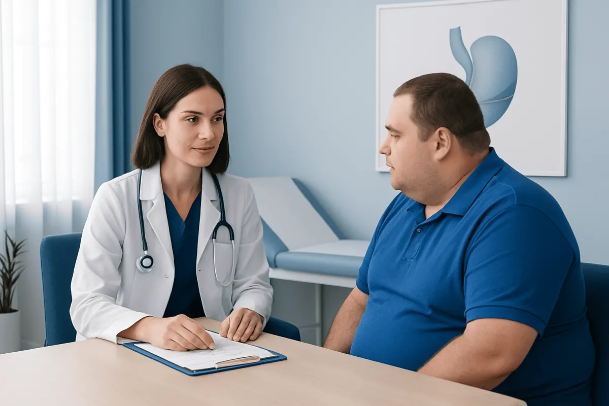 Doctor consulting with a patient in a medical office setting.