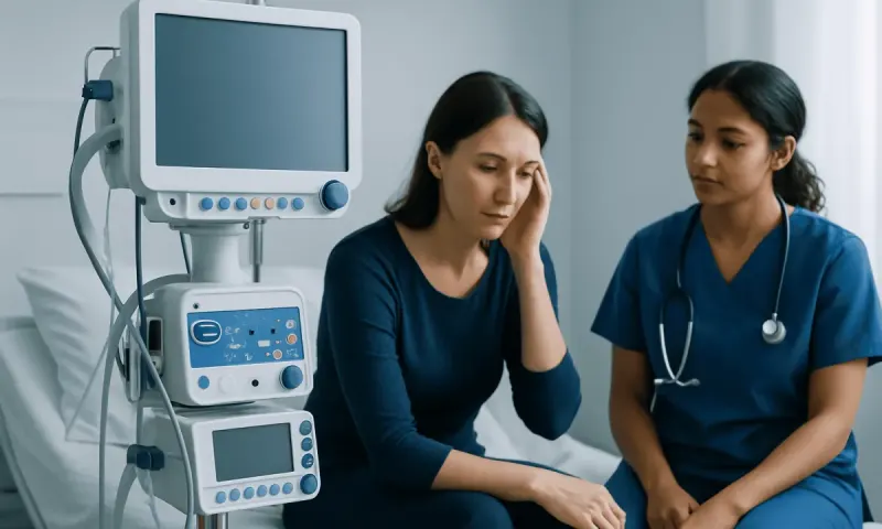 Patient in hospital with medical staff and monitoring equipment.
