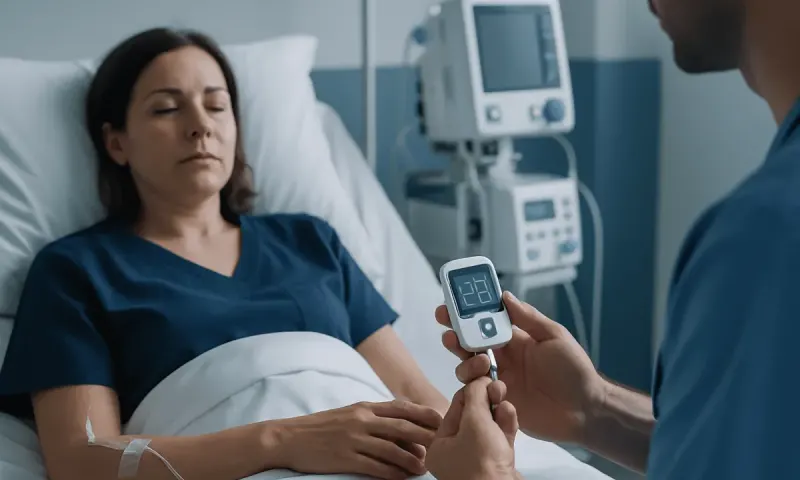 Patient with low blood sugar monitored in hospital setting.