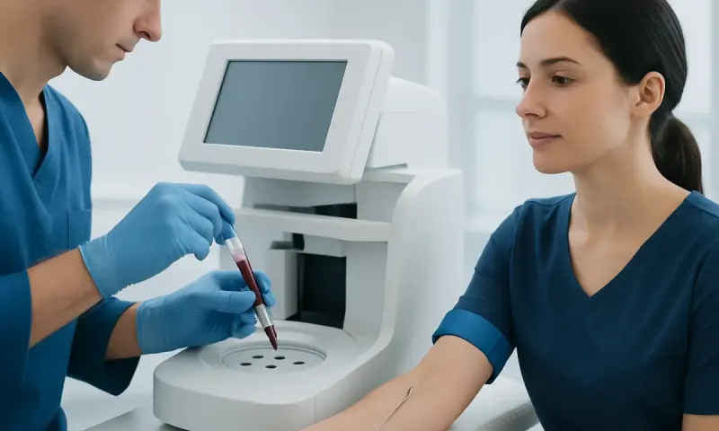 Medical professional drawing blood from a patient in a clinical setting.