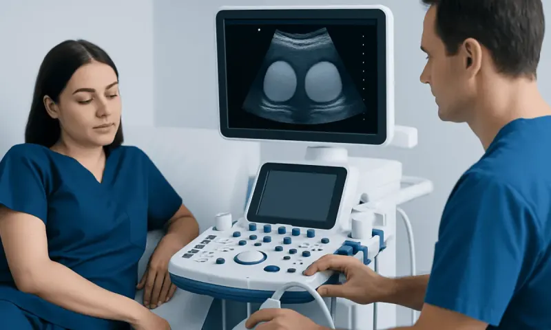 Medical professional performing an ultrasound examination on a patient.