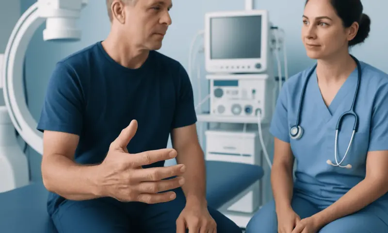 Doctor and patient discussing health in a medical consultation room.