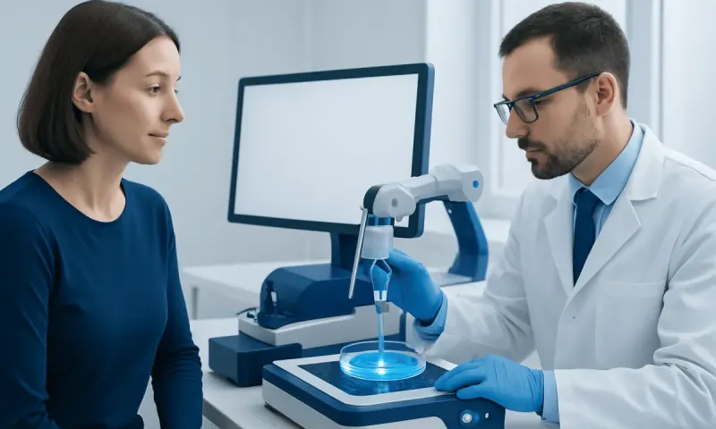 Medical professional performs gene therapy procedure on patient in laboratory.