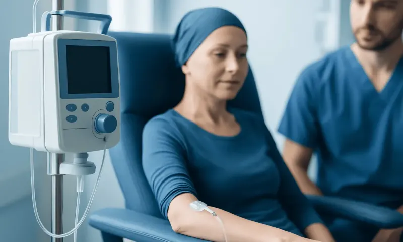 Patient receiving chemotherapy treatment in a hospital setting.