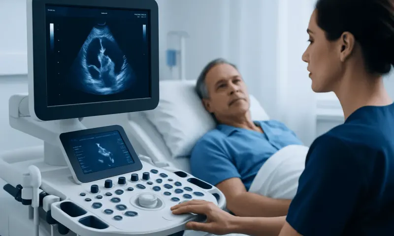 Medical professional performing an ultrasound on a patient in a hospital room.