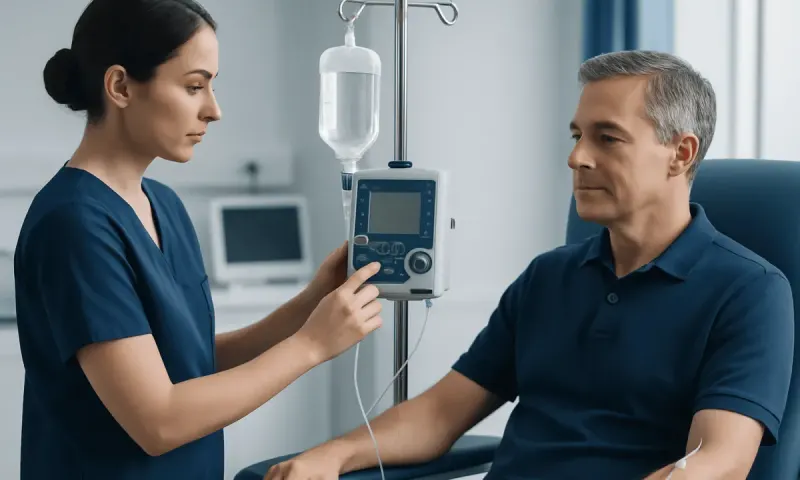 Medical professional administering chelation therapy to a patient in a clinical setting.