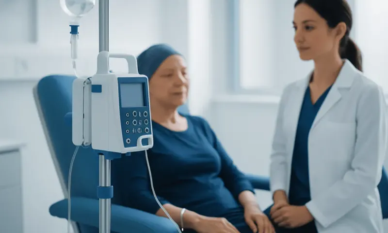Patient receiving IV therapy in a hospital setting with medical staff present.