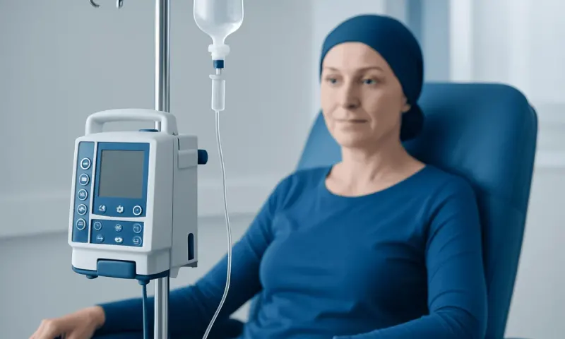 Patient receiving chemotherapy infusion at Acibadem Hospital.