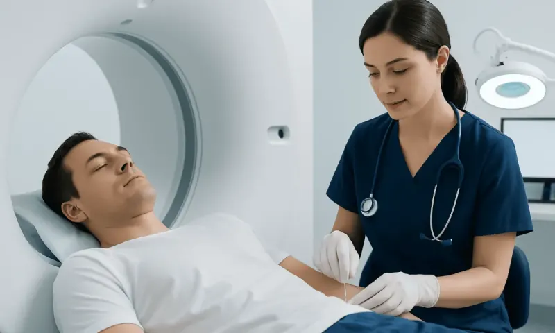 Patient undergoing PET scan at Acibadem Hospital for cancer detection.