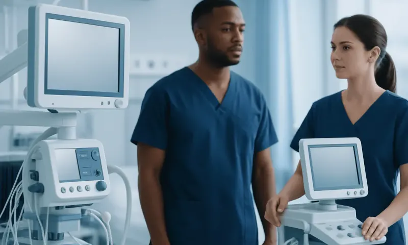 Medical professionals using ultrasound machines in a hospital setting.