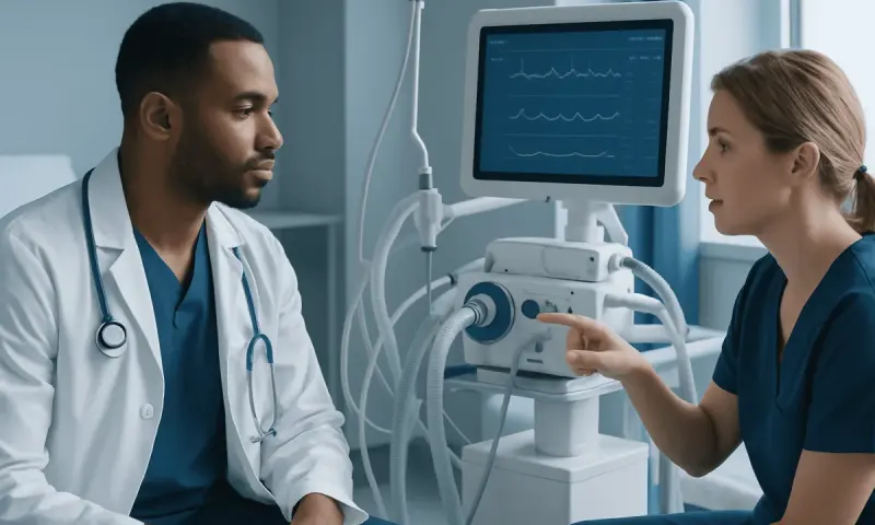 Medical professionals monitoring patient with ECG machine in hospital.