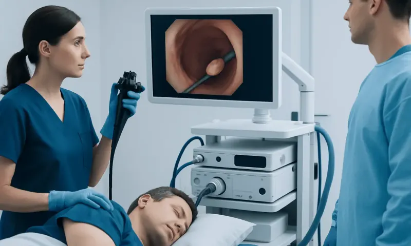 Endoscopy procedure being performed for colon health assessment.