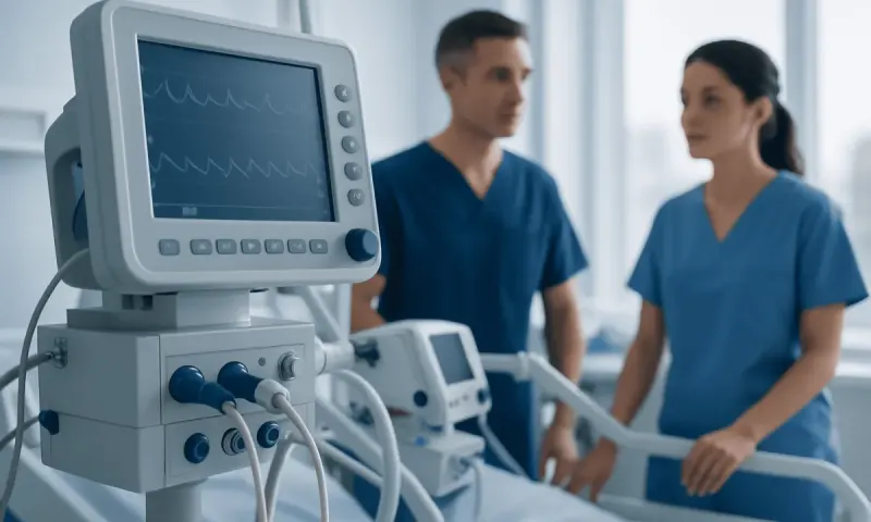 Medical professionals in a hospital room with monitoring equipment.