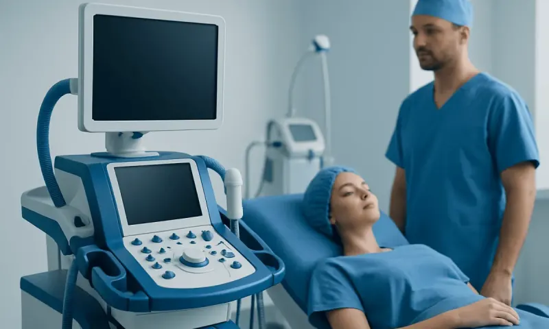 Medical professional preparing patient for a cosmetic procedure in a hospital.