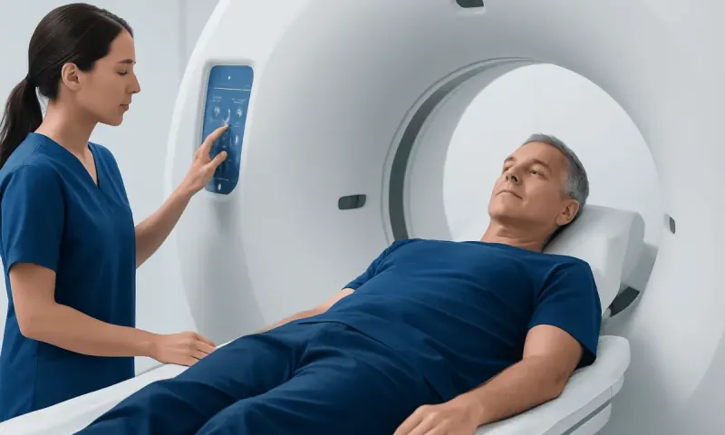 Patient undergoing CT scan at Acibadem Hospital for colon health assessment.