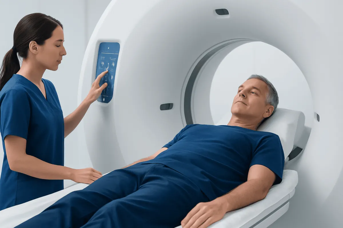 Patient undergoing CT scan at Acibadem Hospital for colon health assessment.