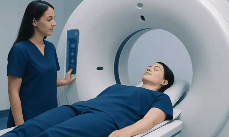 Patient undergoing a CT scan in a medical facility at Acibadem Hospitals Group.