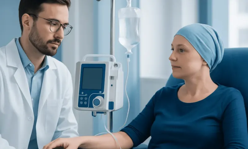 Doctor monitoring patient receiving IV treatment at hospital.
