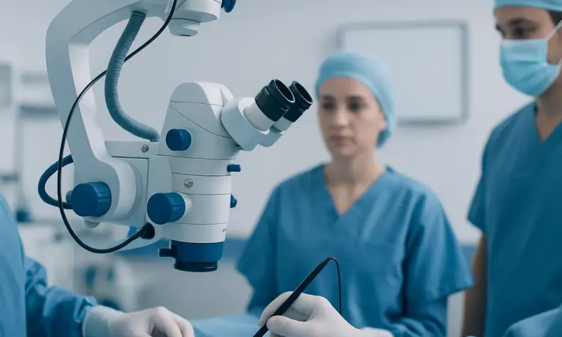 Surgeons using a microscope during a surgical procedure at Acibadem Hospitals Group.