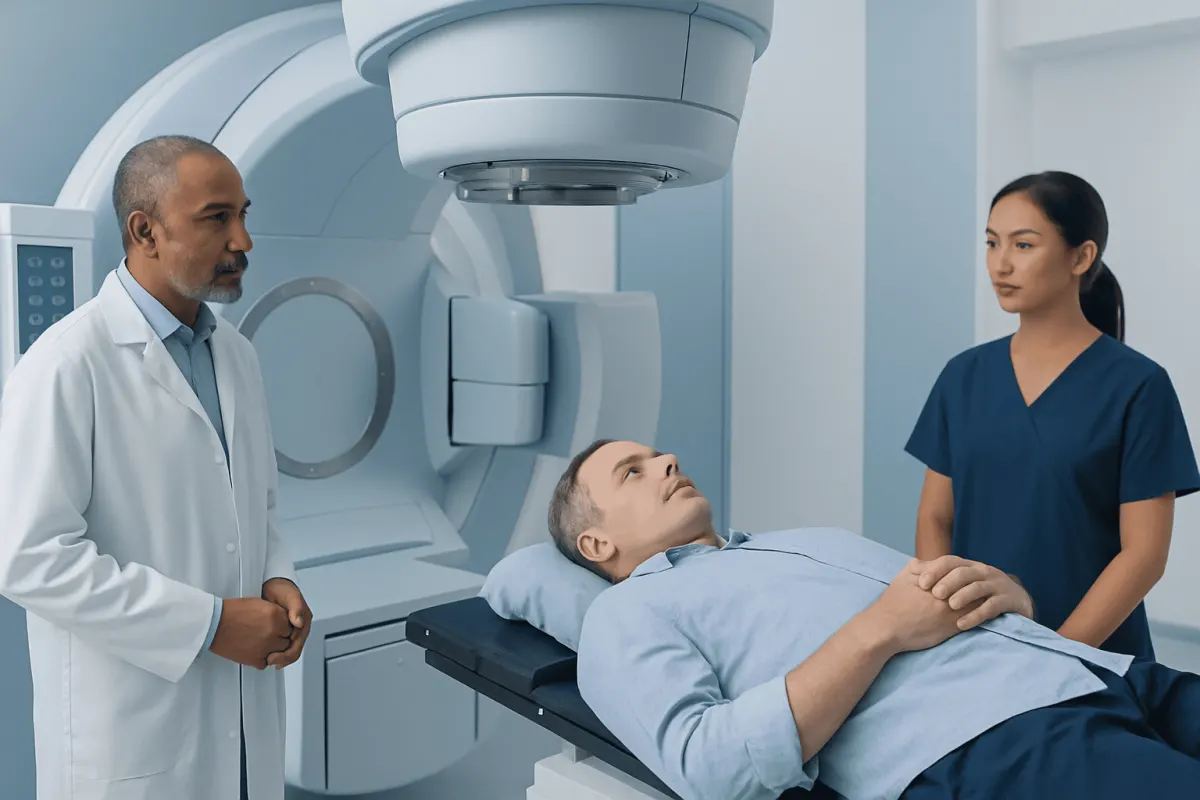 Patient undergoing MRI scan at Acibadem Hospital for prostate health assessment.