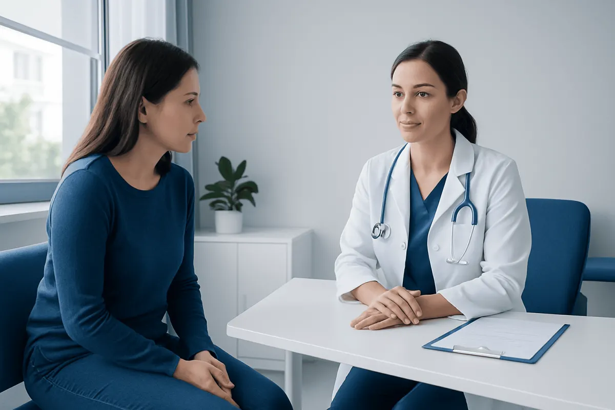 Doctor consulting with a patient in a medical office setting.