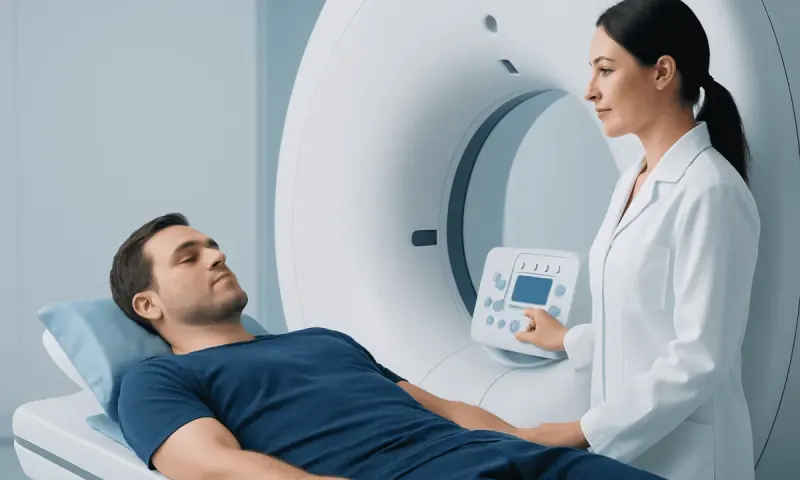 Patient undergoing MRI scan at Acibadem Hospital for trauma assessment.