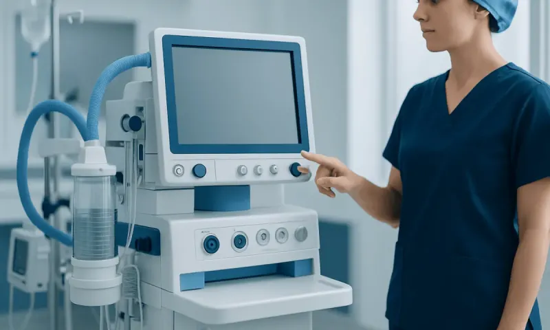 Medical professional operating advanced hospital monitoring equipment.