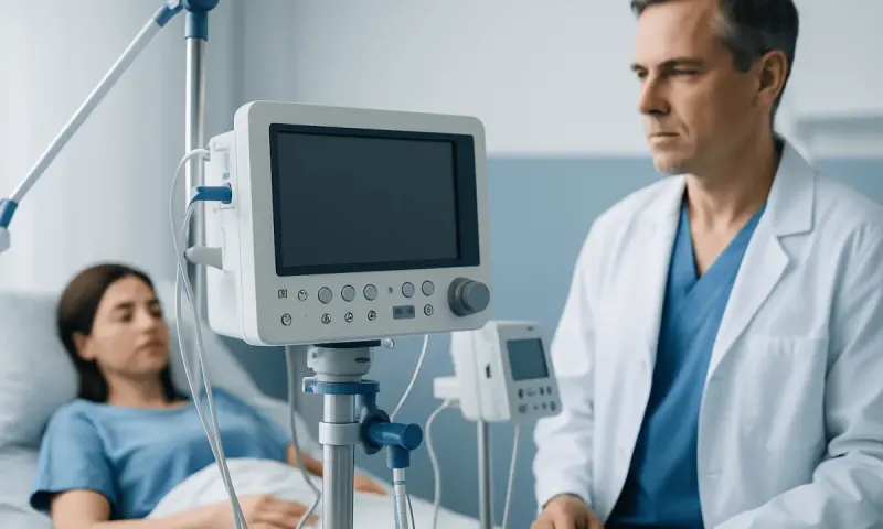 Doctor monitoring patient during medical treatment in hospital.