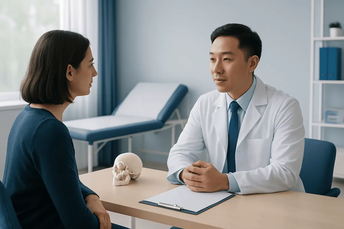 Doctor consulting with a patient in a medical office setting.