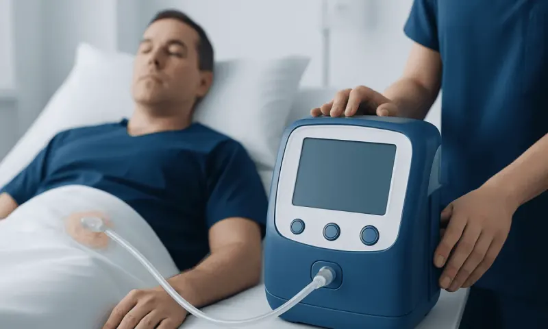 Patient receiving therapy with medical device at Acibadem Hospital.