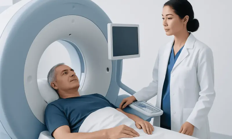 Patient undergoing MRI scan at Acibadem Hospital for prostate health assessment.