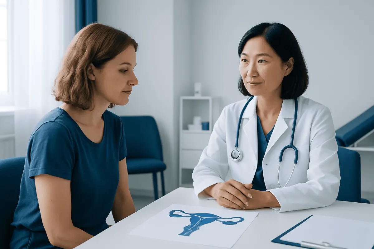 Doctor consulting with a patient about female reproductive health.