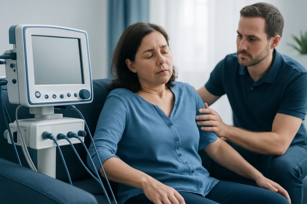Patient undergoing neurological examination in hospital setting.