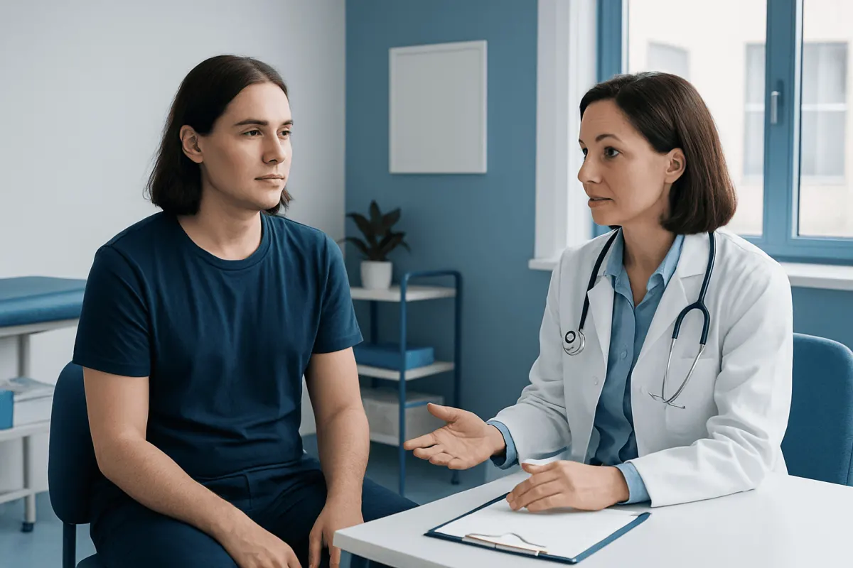 Doctor consulting with a patient in a medical office setting.
