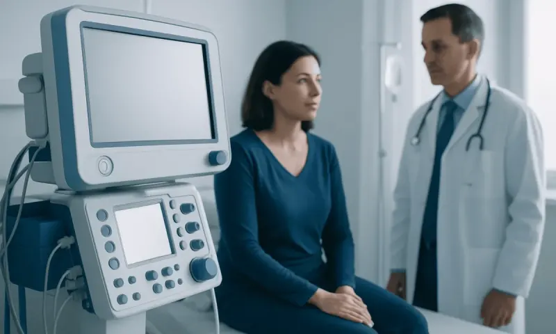 Doctor consulting female patient in a medical examination room.