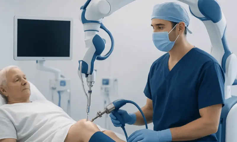 Minimally invasive knee replacement procedure in a hospital setting.