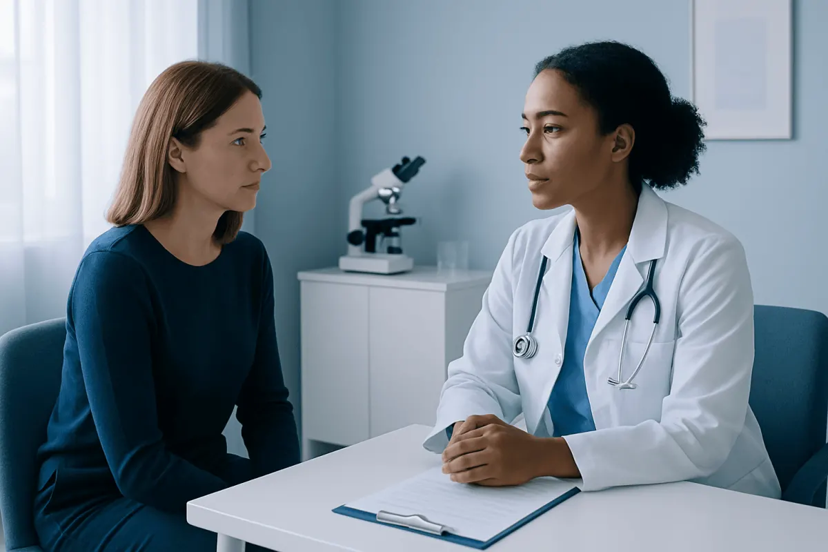Doctor consulting with a patient in a medical office setting.