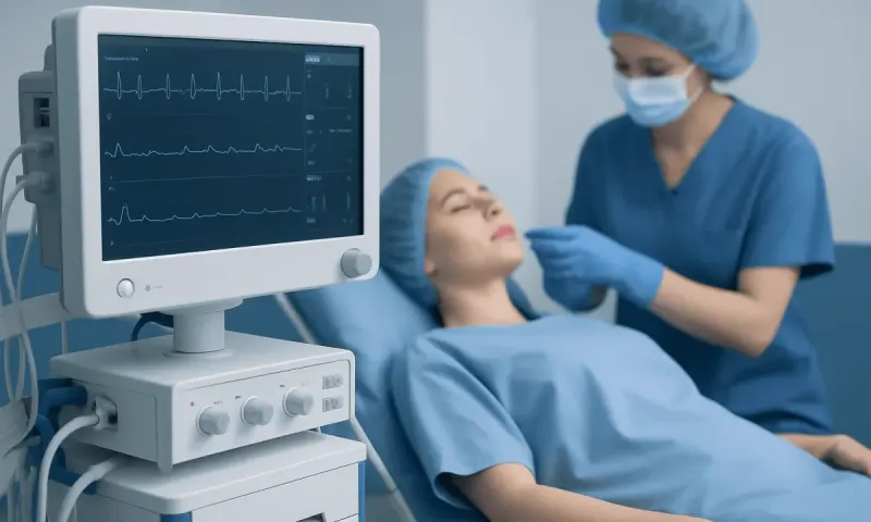 Medical professional monitoring patient during a procedure in a hospital.