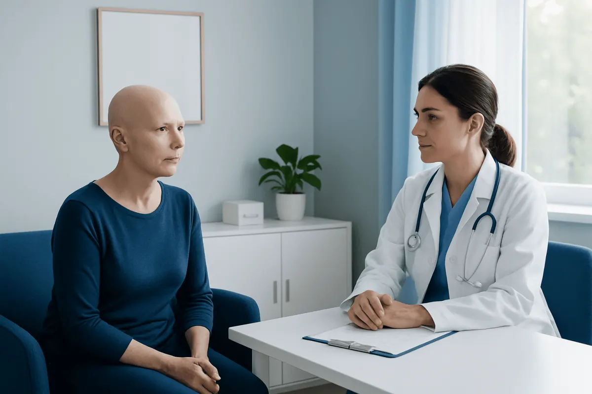 Doctor consulting with a patient in a hospital room.